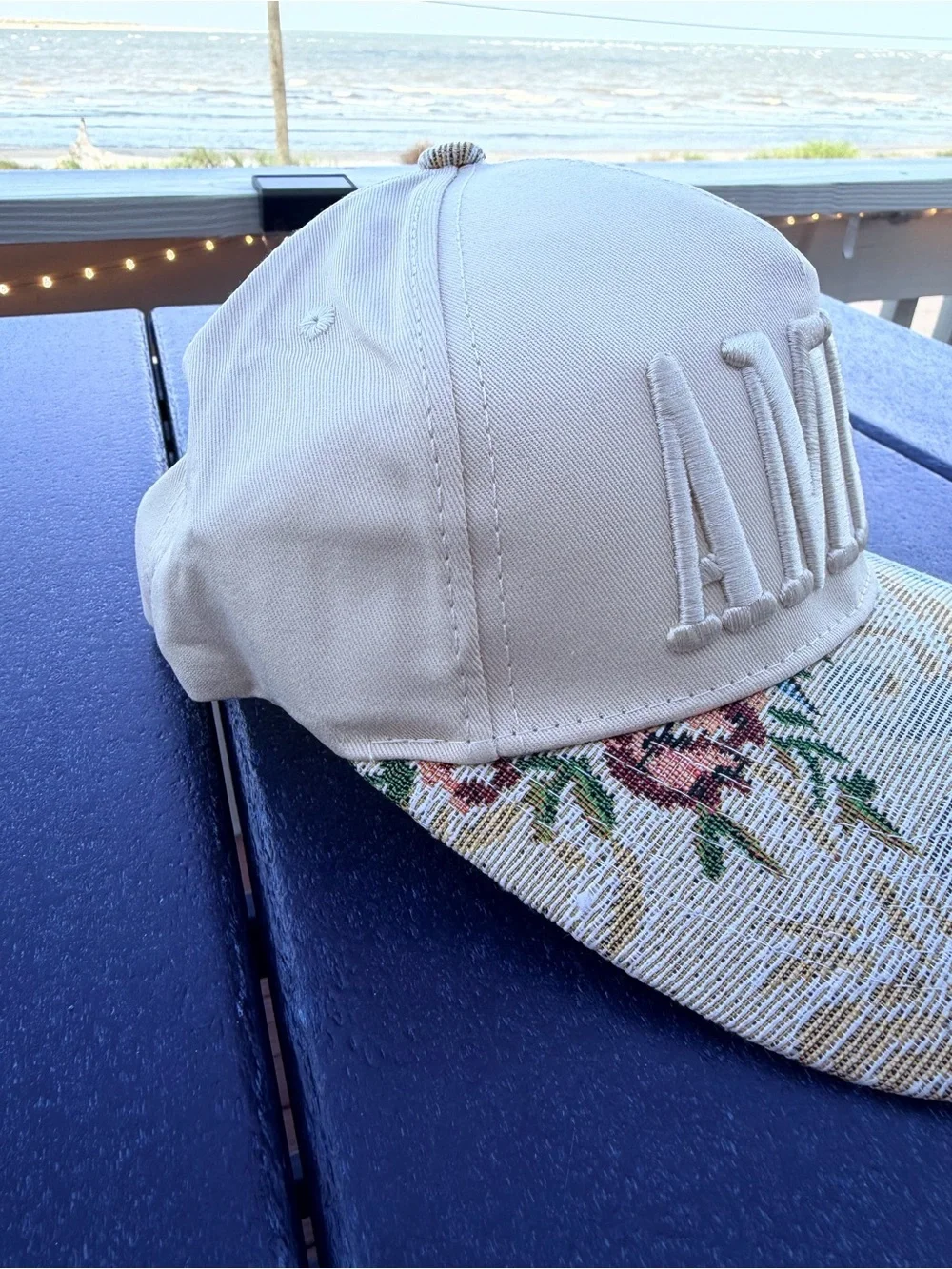 Amen Embroidered Floral Brim Baseball Cap - Cream